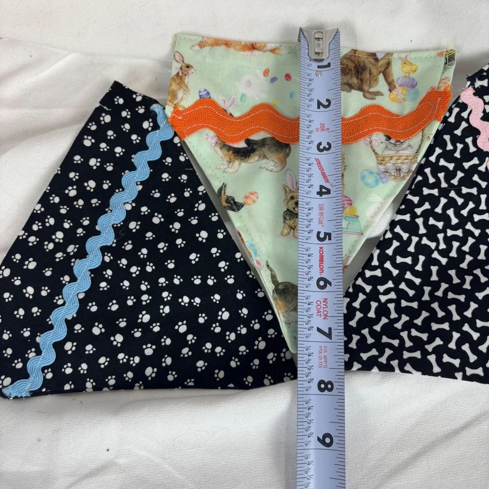 Handmade Dog Bandana Set of 3 Easter Dogs Paw &‎ Bone Print Rickrack Trim